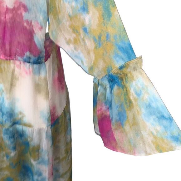 Cato Tie Dyed Ruffle Tiered Front Tie Kimono Maxi Duster 14/16W - Picture 4 of 7